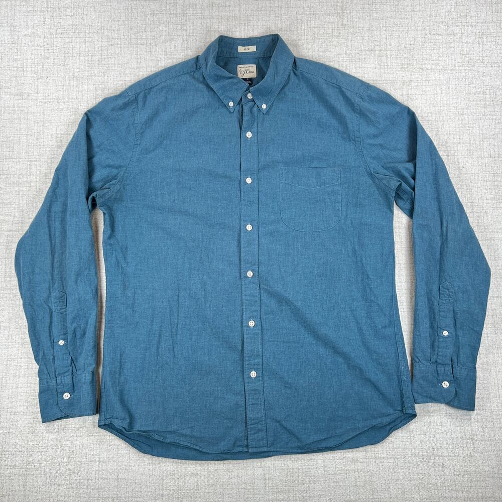 J Crew Slim Fit Dress Shirts Mens L Blue Green Plaid Long Sleeve Lot of 2 - Picture 2 of 13
